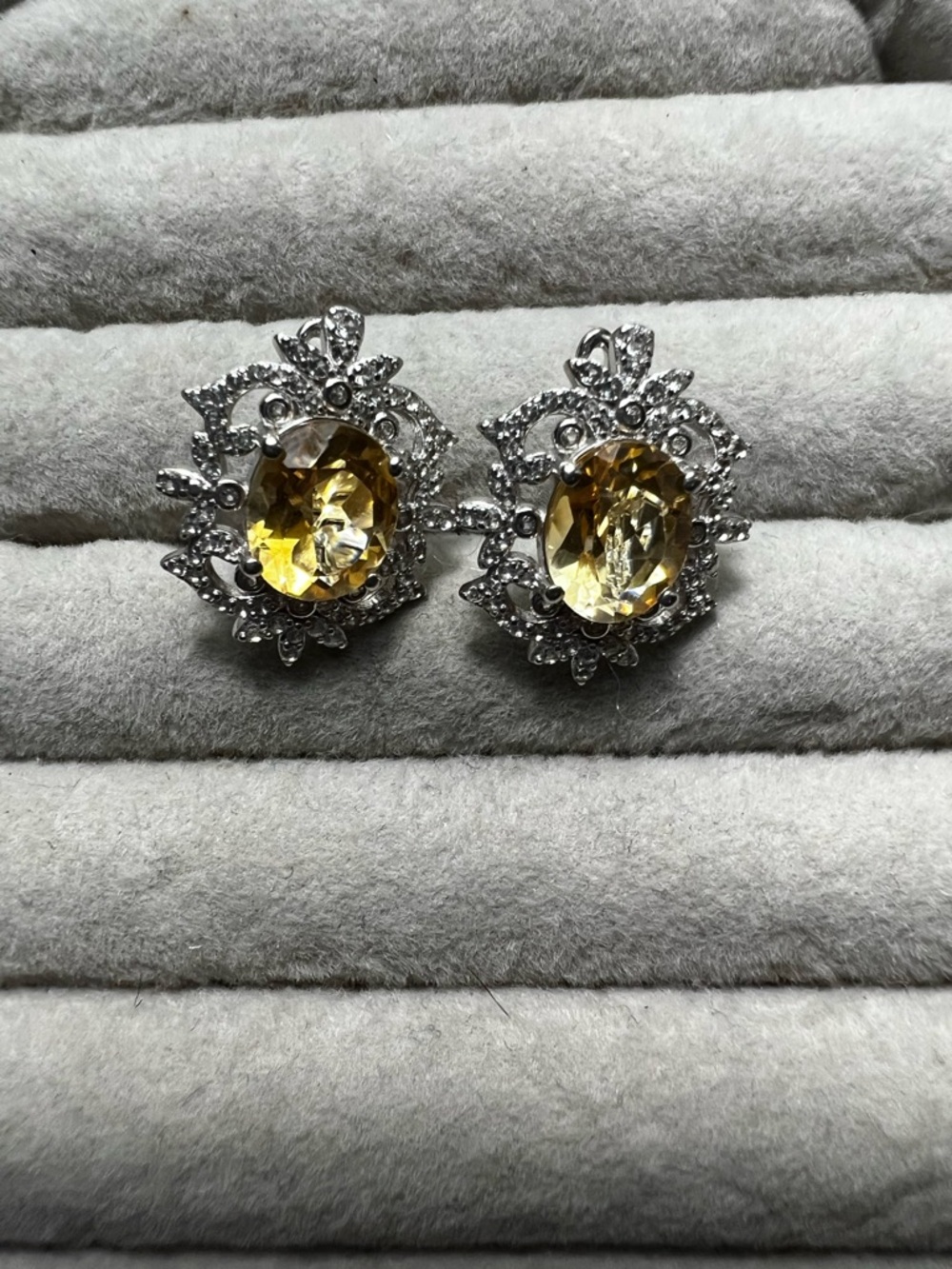 Citrine Crystal Floral Halo Stud Earrings
